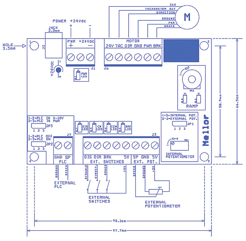 brushless dc motor control unit dimensions