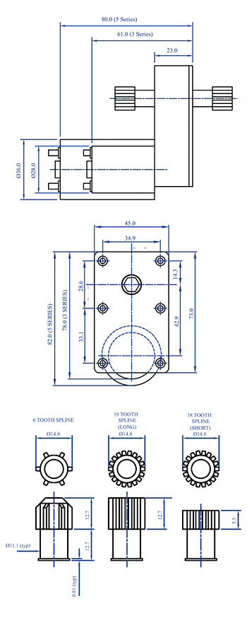 t10 dc series gear motor units dimensions