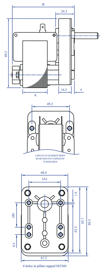 t2 ac series gear motor units dimensions
