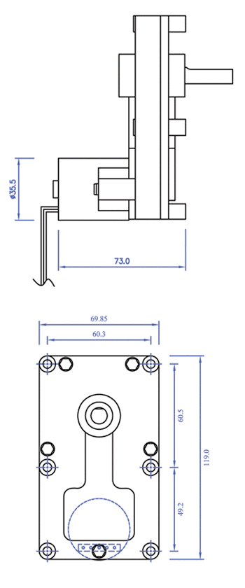 t3 dc brushless series motors dimensions