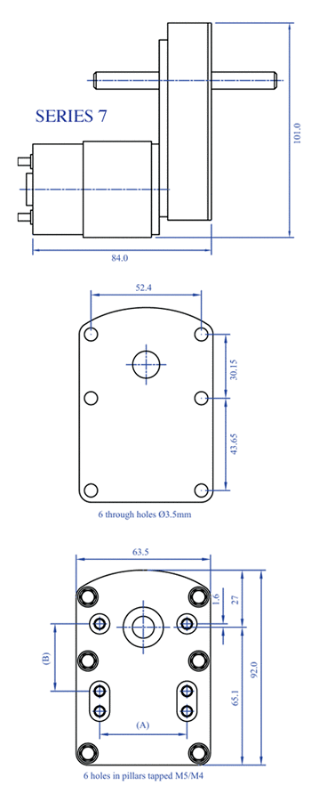 t6 dc series gear motor units dimensions series 7