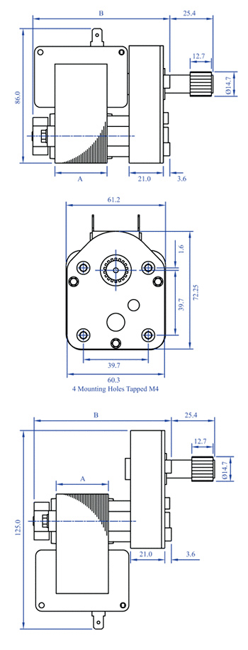 t7 ac series gear motor units dimensions